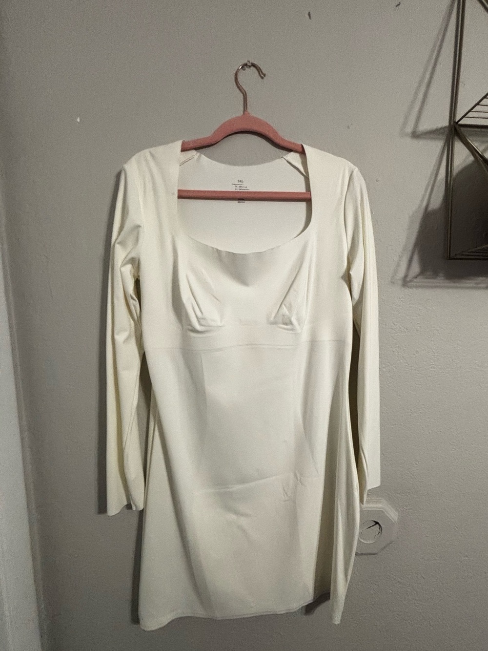 Women's Cream Long-Sleeve Square Neck Dress